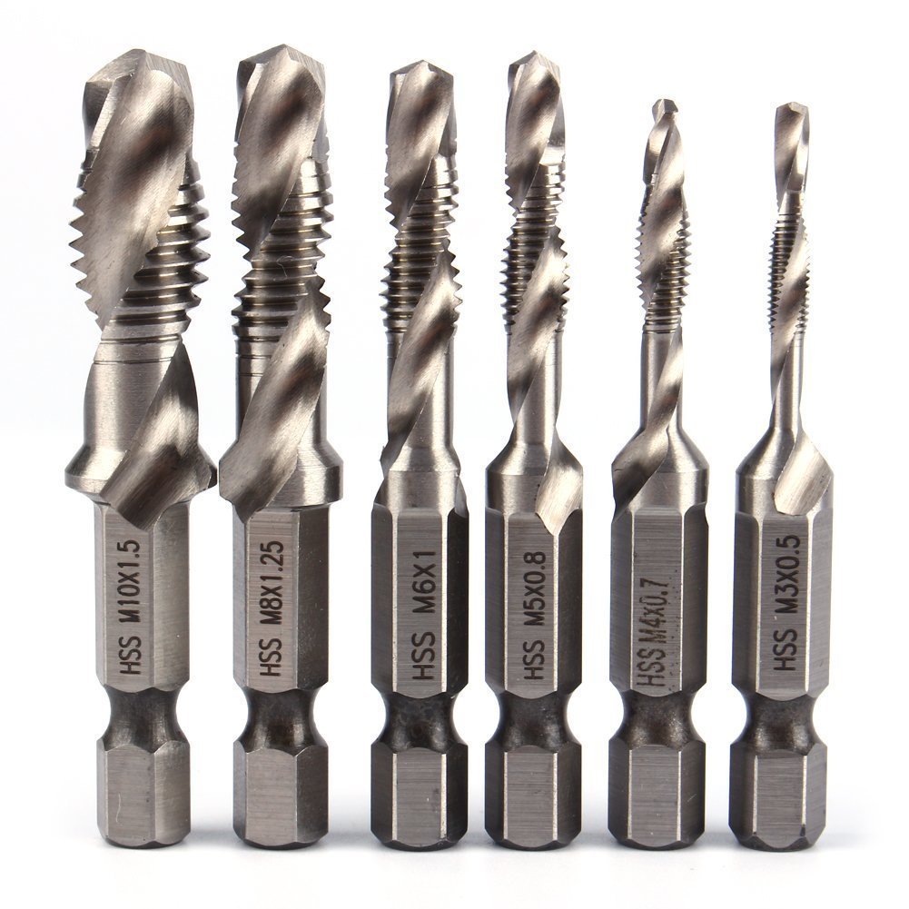 Yosoo 6PCS 1/4" Hex Shank HSS Metric Right Hand Screw Thread Tap Taper & Drill Bits