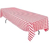 LTC LINENS 60 in. x 126 in. Red and White Checkered Rectangular Tablecloth - Red Gingham Table Cloth for 8 Feet Rectangle Table - Stain Resistant, Washable Fabric Plaid Table Cover for Picnic, Party