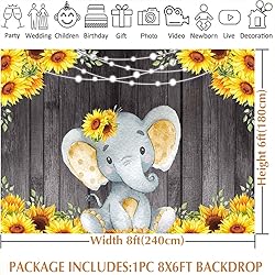 Avezano Sunflowers Elephant Baby Shower Backdrop
