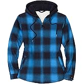 ThCreasa Womens Full Sherpa Lined Plaid Flannel Hooded Jacket with Hand Pockets, Zip Up Fuzzy Hoodie Flannel Shacket