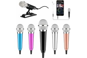 Wootrip Mini Microphone, Karaoke Tiny Microphone for Voice Recording Interview, Portable Small Singing Mic 3.5mm Plug with Stand Suitable for Android Phone,iPhone,iPad, Laptop (Black)