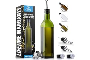 Zulay 17oz Olive Oil Dispenser Bottle – Glass Oil Cruet with Spout, Funnel & Pourers, Easy-Pour Decanter for Kitchen Cooking 