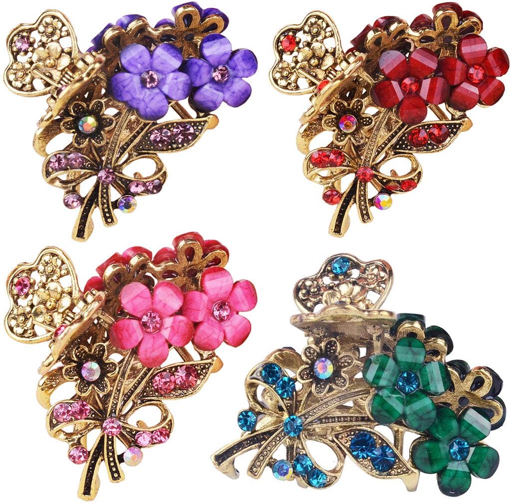 Numblartd 4 Pcs Vintage Flowers Medium Size Fancy Hair Claw Jaw Clips
