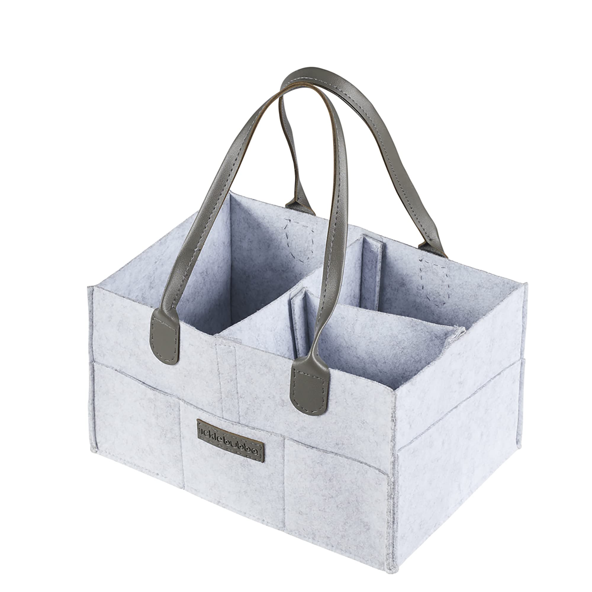 Ickle Bubba Portable Felt Storage Caddy – Organiser for Baby Essentials with Multiple Compartments, Easy to Assemble and Carry, Ideal for Nappies, Creams, and Toys (Grey)