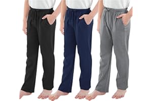 Cooraby Boys Cotton Adjustable Waist Pants Loose-Fit Pants with Pockets Casual Drawstring Sweatpants