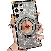 Changjia for Samsung Galaxy S25 Ultra Magnetic Kickstand Glitter Case,[Compatible with MagSafe] Bling Sparkly with Ring Stand Makeup Mirror Shockproof Women Girls Phone Case for Galaxy S25 Ultra,Black