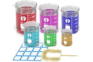 FEIGO 6 Pack Glass Beaker Set 25ml 50ml 100ml 250ml 400ml 600ml Thick Borosilicate Glass Graduated Measuring Lab Beaker with 