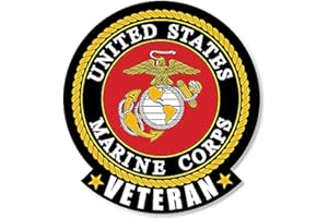 AMERICAN VINYL Round United States Marine Corps with Veteran Tab Sticker (Vet Logo Insignia US U.S. Devil Dogs Vinyl Decal for Cars, Trucks Cell Phones and Laptops (3 inch) USMC Licensed