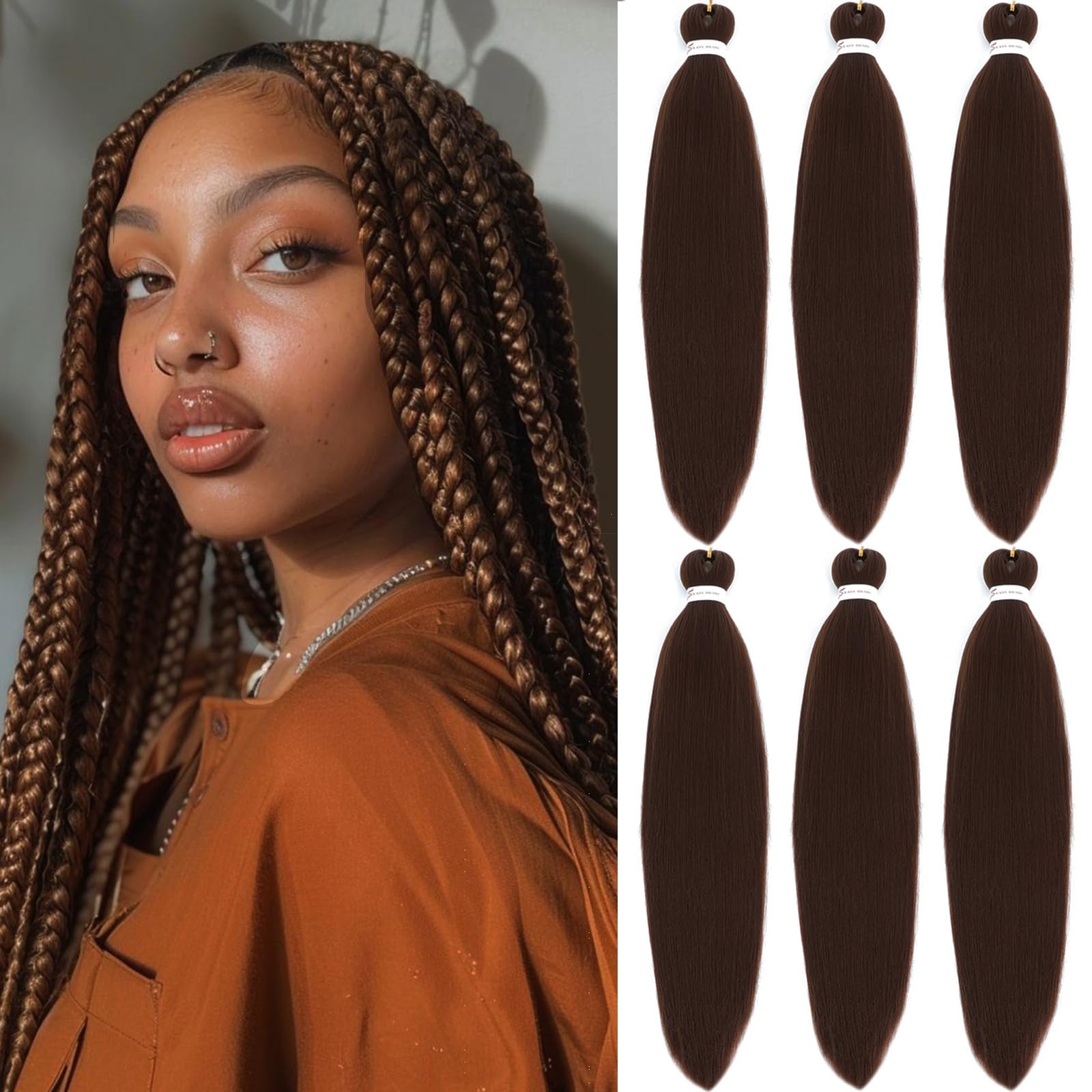 26 Inch Pre Stretched Braiding Hair，6 Packs Soft Yaki Texture EZ Braid for Box Braids Hot Water Setting Synthetic Fiber Hair Extensions（30#）