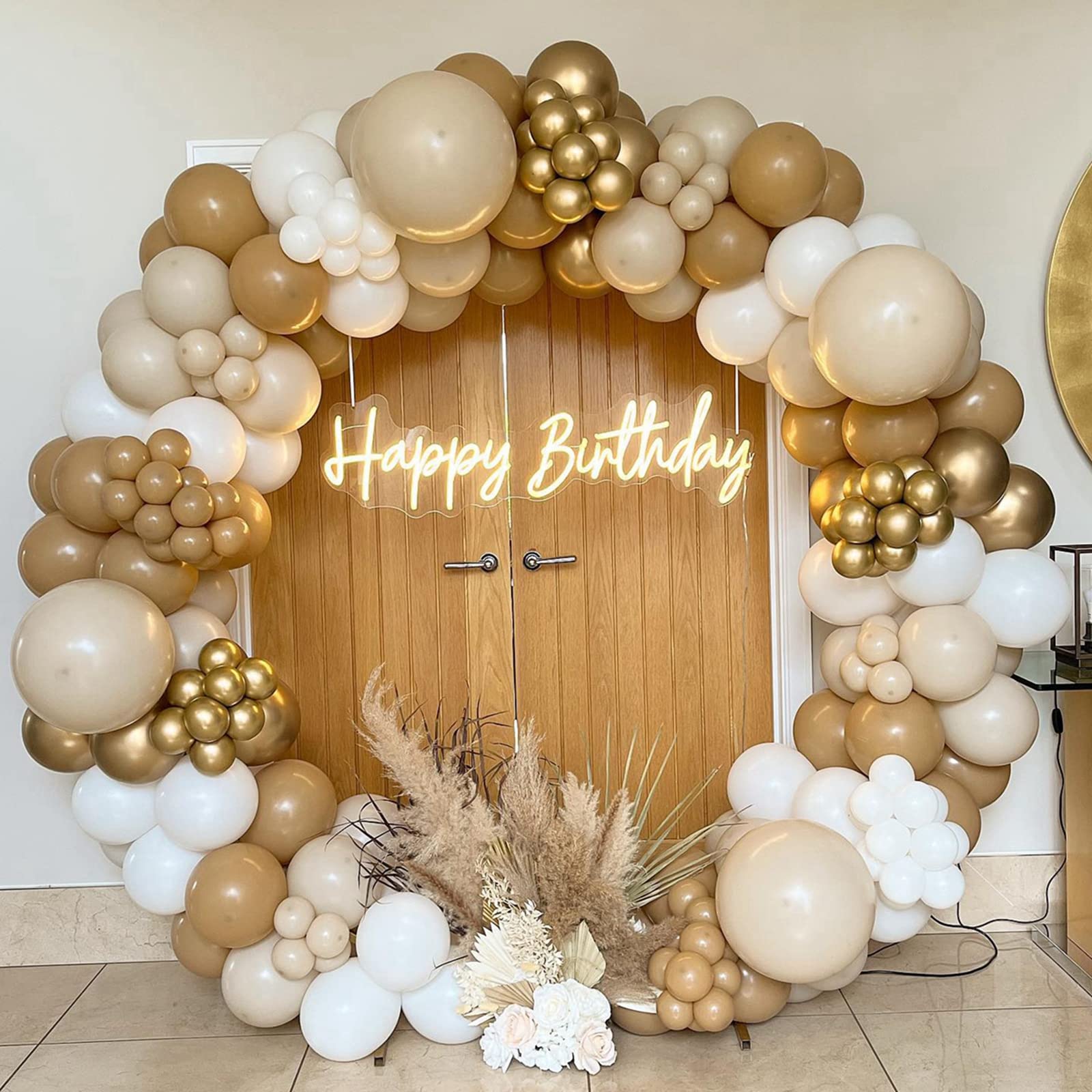 Brown Nude Balloon Arch Kit, White Gold Khaki Balloons Garland with Beige Sand White Balloons for Birthday Party Decor Baby Shower Wedding Decorations Bridal Engagement Anniversary Party Decorations