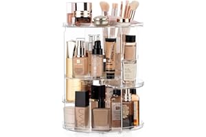 Vorey 360 Rotating Makeup Organizer, Large Capacity DIY Adjustable Cosmetic Display Organizer, Spinning Perfume Skin Care Organizer for Vanity Countertop, Clear