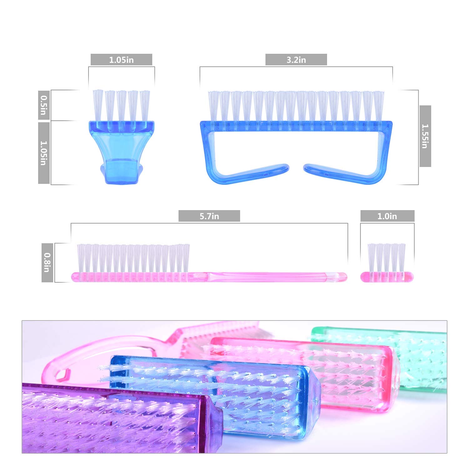 Handle Grip Nail Brush, 4 Pieces Hand Fingernail Scrub Cleaning Brushes Kit with 1 Piece Pedicure Brush for Toes and Nails Cleaner Men Women : Beauty