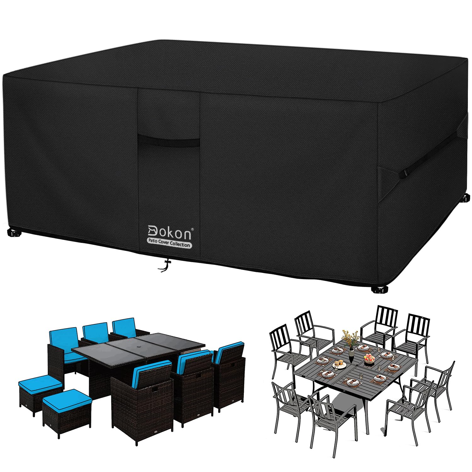 Dokon Garden Furniture Covers Waterproof Upgrade 420D Oxford Fabric Cube Patio Set Cover Weatherproof Winter Outdoor Table and Chair Cover with Air Vents, Multi-size (180x180x74cm)