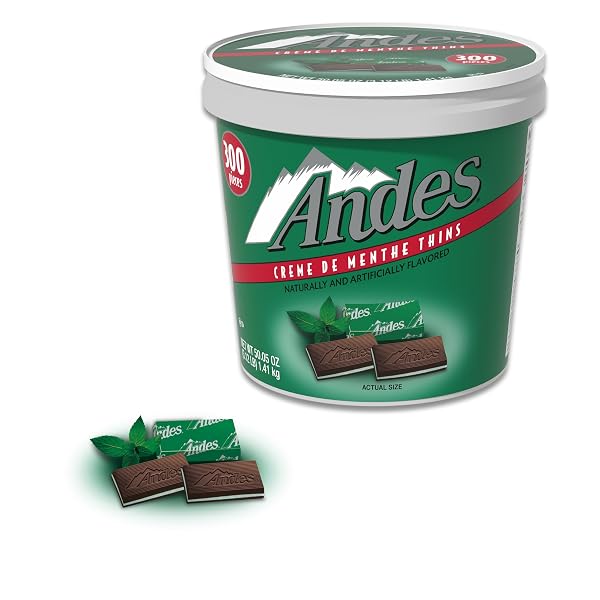 ANDES CREME DE MENTHE THIN MINTS – 300 COUNT – BULK AFTER DINNER MINTS – RECTANGULAR CHOCOLATE SANDWICH MINT CANDIES – 3.12 LB TUB