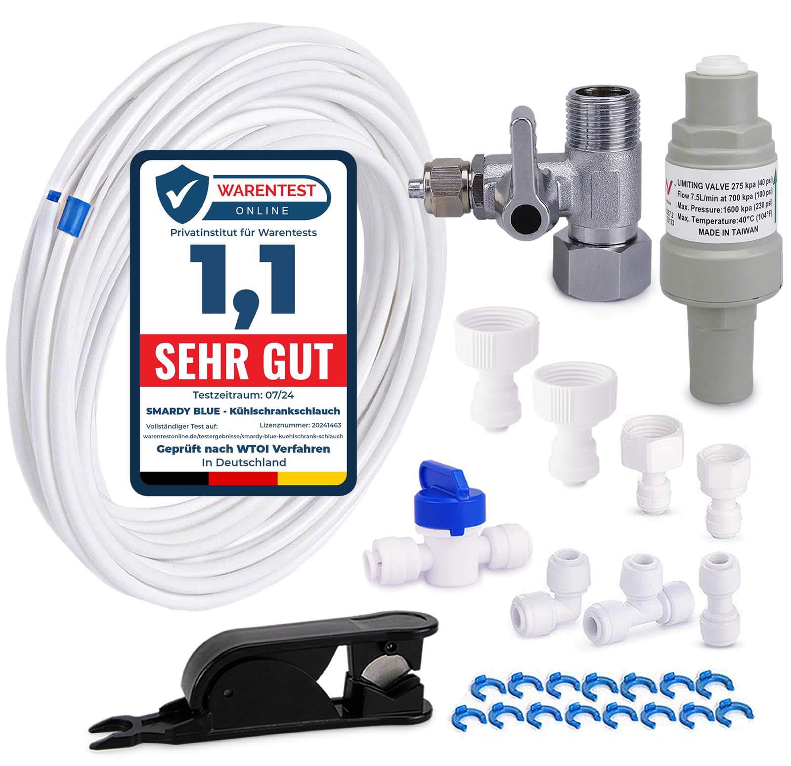 smardy ZO006 15m Universal Water Inlet Line Connection Set incl. Equipment for Side-by-Side Refrigerator, Water Hose 6,35mm (1/4")