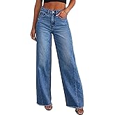 PRETTYGARDEN Wide Leg Jeans for Women Trendy High Waisted Stretchy Baggy Raw Hem Denim Palazzo Pants 2026 Spring Fall Clothes