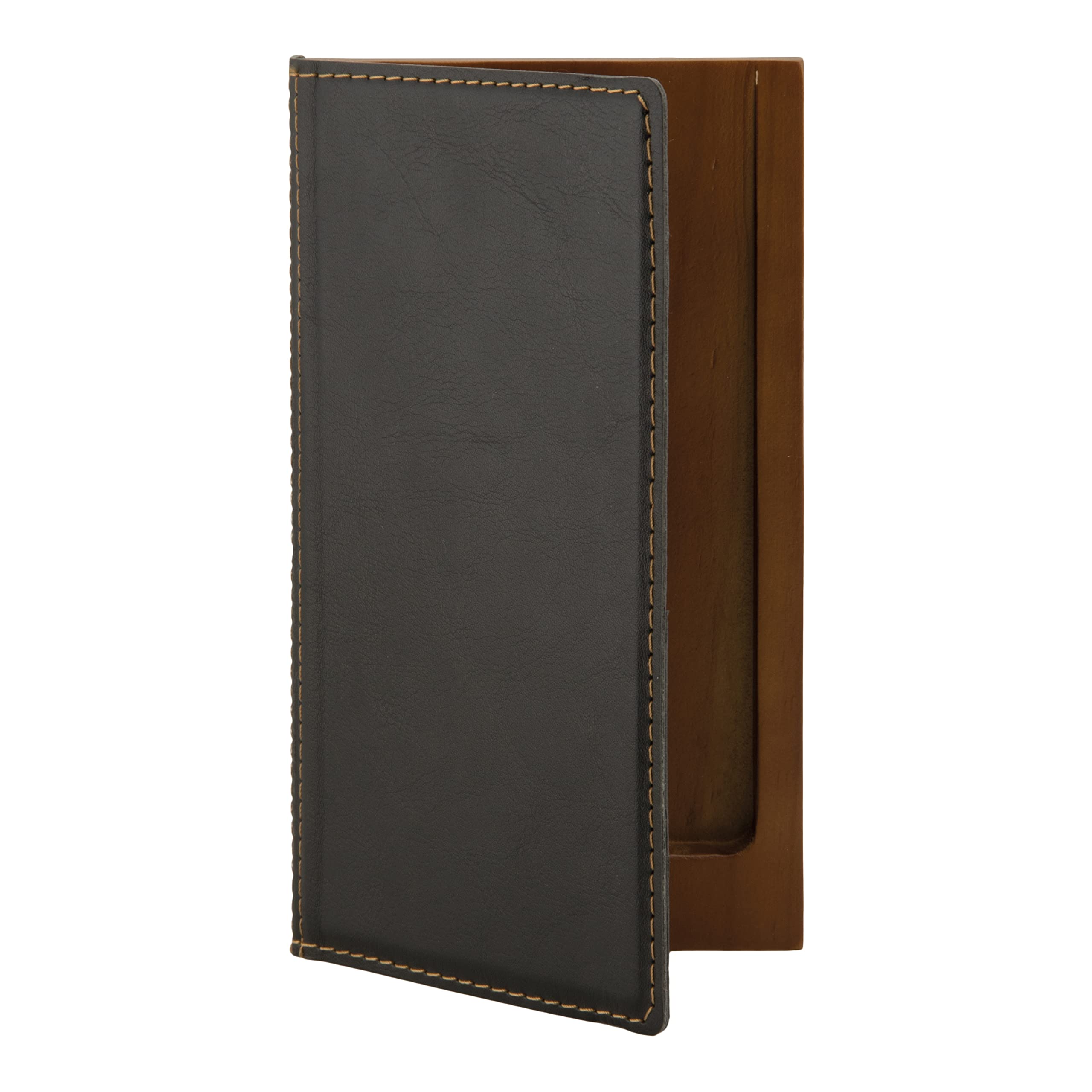 Securit Trendy Menu Range - Faux Leather Bill Presenter for Restaurants & Cafes with Wooden Coin Holder, Check Card Holder, Bill Book, Loose Change - Black