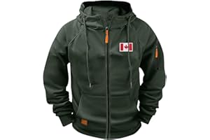 Zip Up Hoodie Men Canadian Flag Hoodie Long Sleeve Fleece Sweatshirt Athletic Jacket Patriotic Maple Leaf Outwear with Pocket