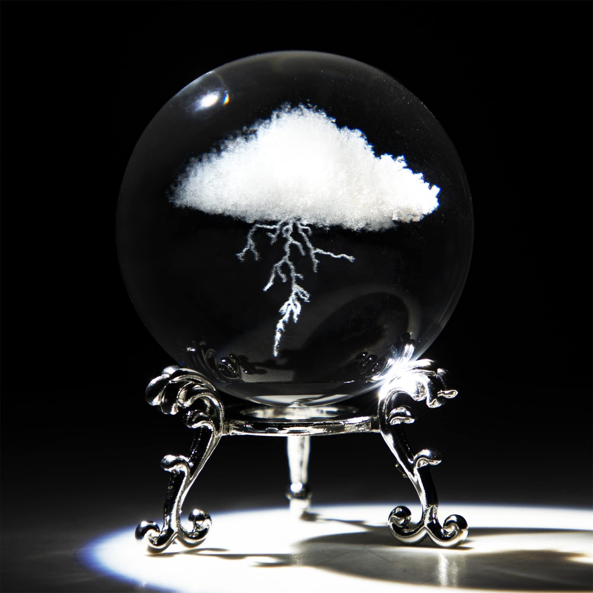 HDCRYSTALGIFTS 60mm 3D Clouds Crystal Ball Figurine Gifts for Women Men Glass Laser Engraved Clouds lightning Crystal Ball with Stand Paperweights Glass Ball Ornaments Decorations Gifts for Lovers