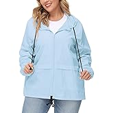 Avoogue Plus Size Raincoat Women Waterproof Rain Jacket Packable Outdoor Hooded Windbreaker