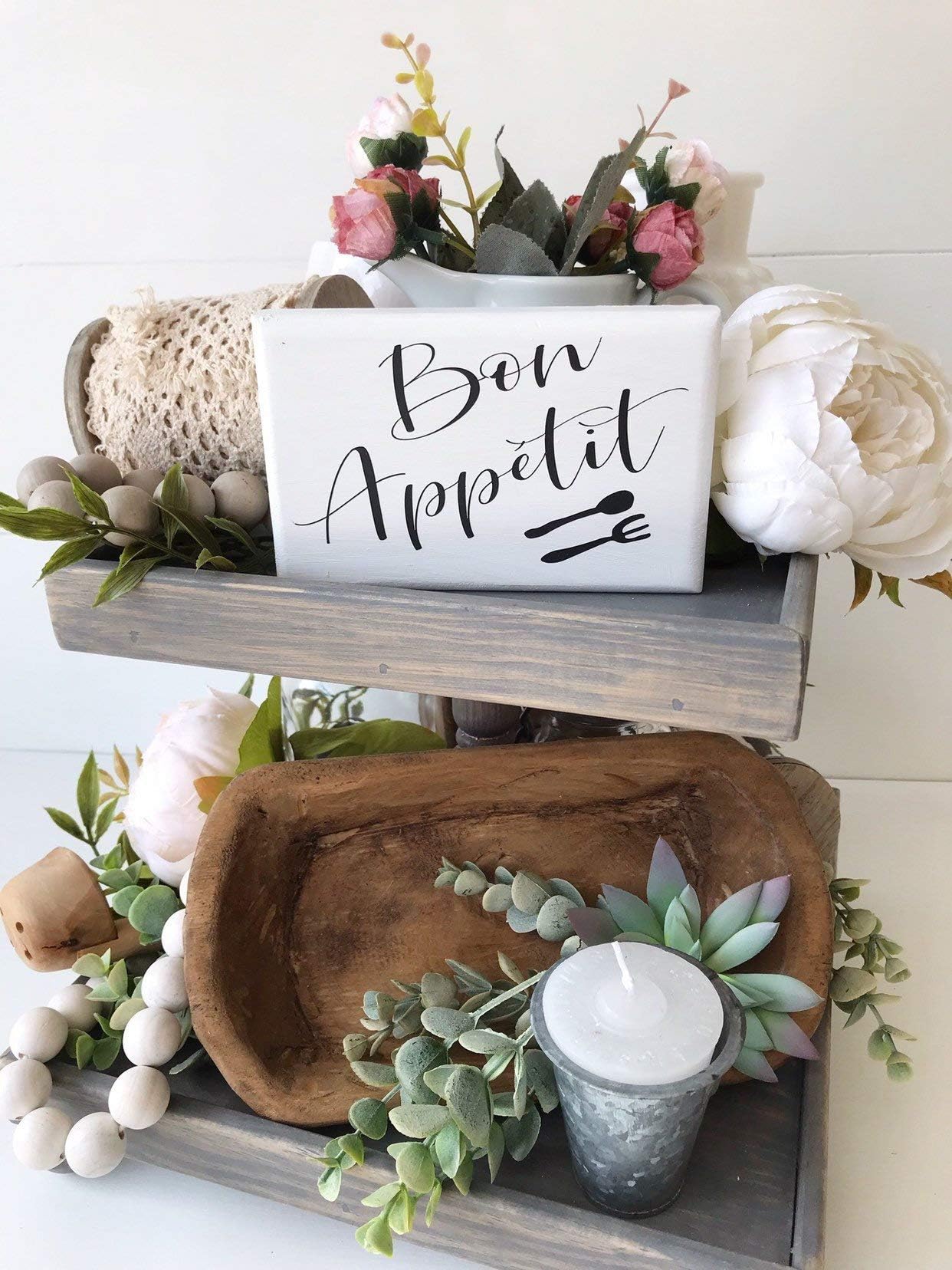 GMK Bon Appetit Mini Wood Sign Kitchen Tiered Tray Sign Farmhouse Kitchen Rae Dunn Inspired Tray Decor Small Wooden Tiered Tray Sign