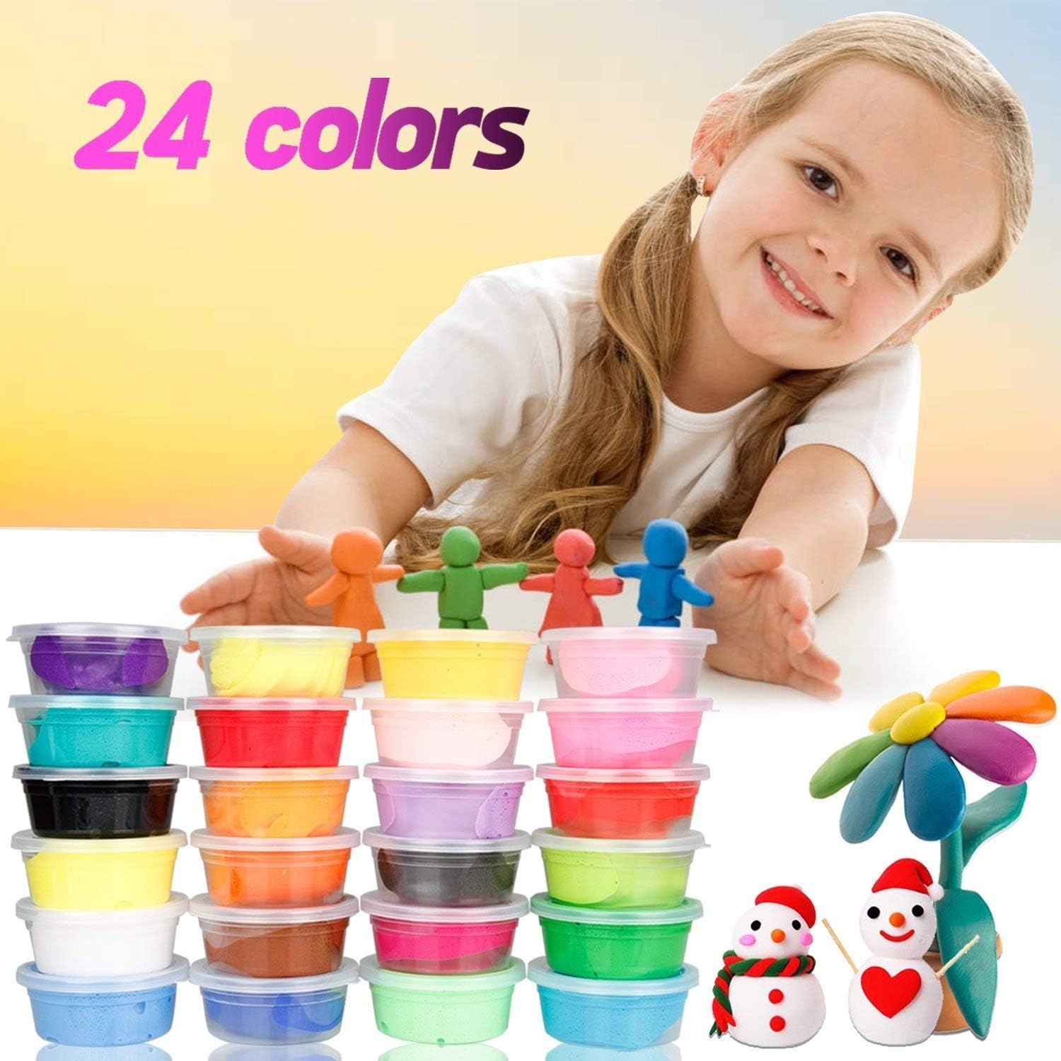 Migimi Air Dry Clay, 24 Colors Polymer Clay, Modeling Clay DIY Crafts Kids, Best Gift Kids