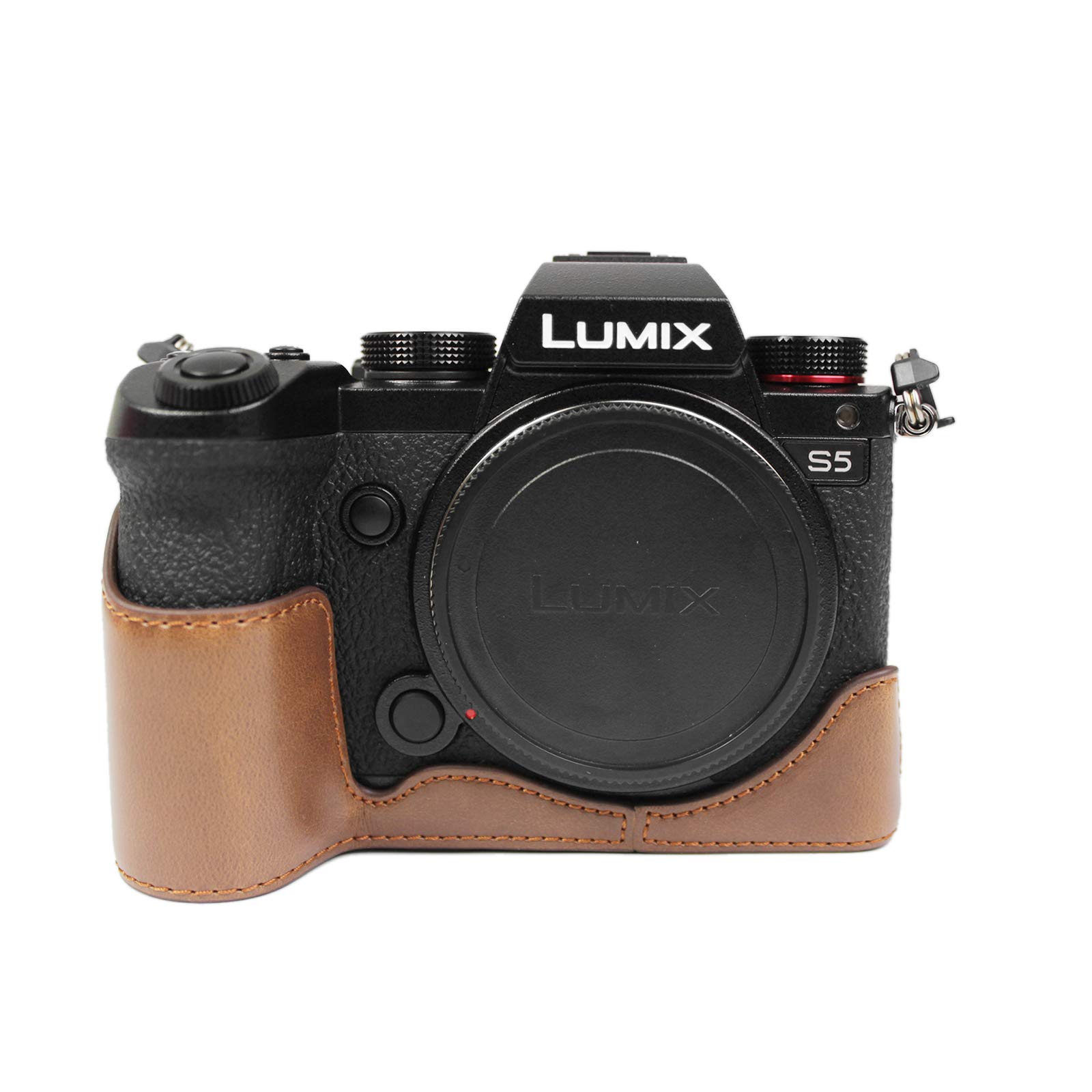 MUZIRI KINOKOO Lumix DC-S5 /S5 II Case, Camera Case Compatible for Panasonic Lumix DC-S5 / S5 Mark II Camera Bottom Case - PU eather Protective Case with Grip - Coffee