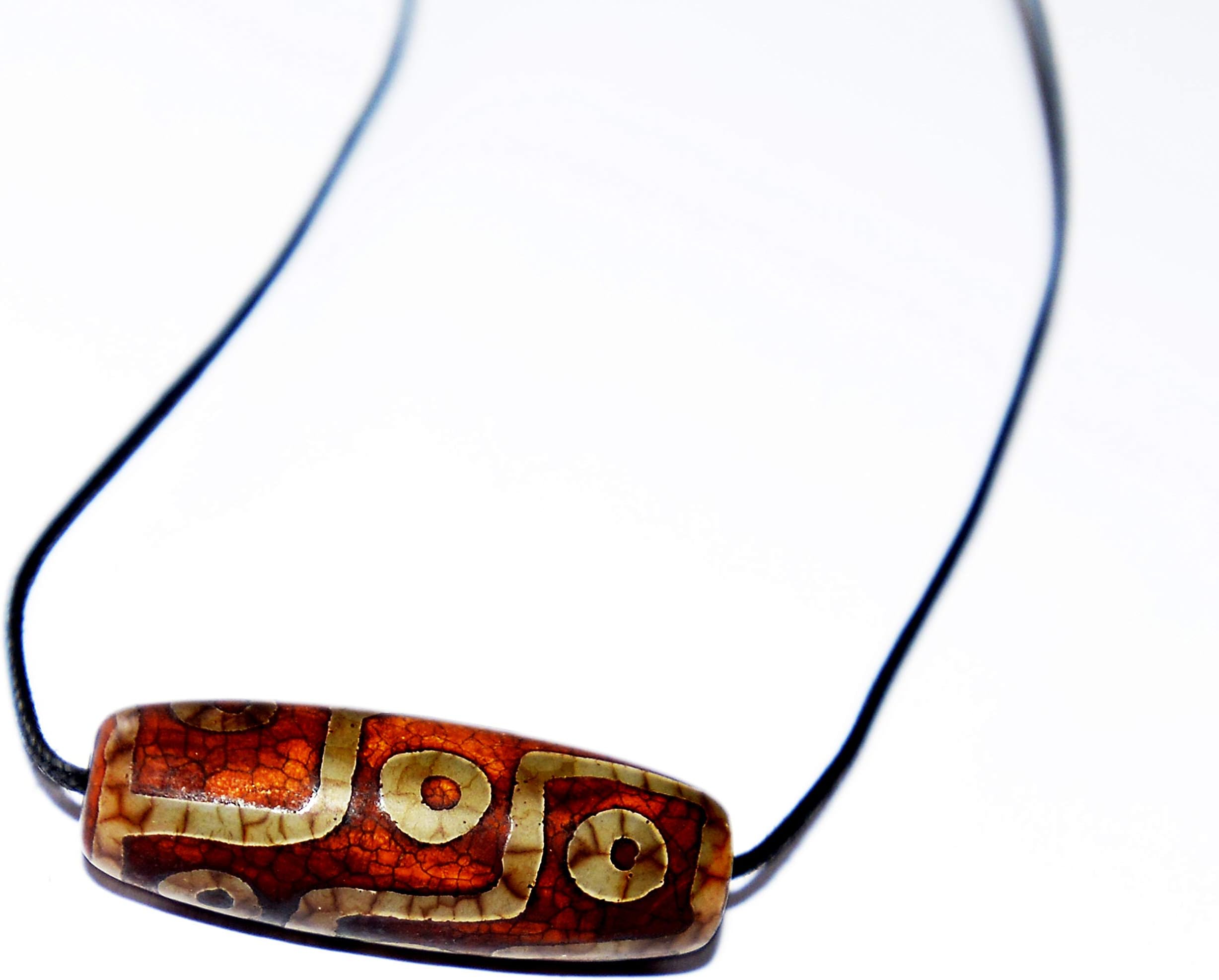 Old Tibetan Agate Dzi Bead Energy Pendant Necklace On Adjustable Cord (Nine Eye Dzi Bead The King of Dzi Beads for Completeness and Fullness)