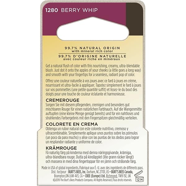 BURT’S BEES COLOR NURTURE MOISTURIZING CREAM BLUSH WITH VITAMIN E, BERRY WHIP, 0.25 OUNCE