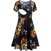 Quinee Women's Floral Short Sleeve Summer Maternity Nursing Breastfeeding Dress