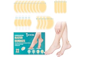 GEHENG Hydrocolloid Gel Blister Bandages for Feet, Waterproof Heel Protectors, Toe, Ball of Foot Comfort & Support, Long-Lasting Blister Cushions Pads for Prevention & Recovery (22 Count)