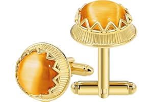 TAIGRAMA Cuff Links Mens Gold, Cat Eye Gemstone Cufflinks for Men Opal Brass Crystal Cuff Link Wedding Business Gift for Groom Father Husband Boyfriend
