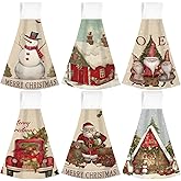 Jingmore 6 Pcs Summer Hanging Kitchen Towels with Loop Hand Tie Towels Microfiber Drying Baking Cooking Cloth(Light Brown,Snowman)