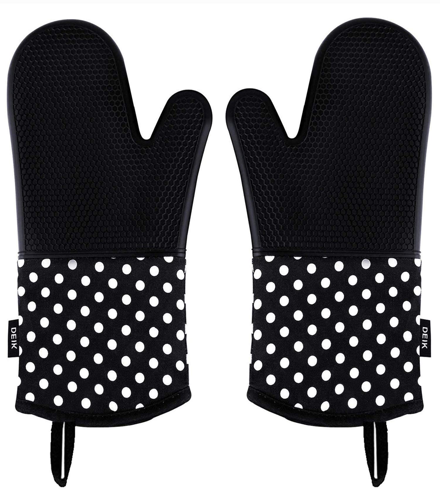 Deik Silicone Oven Mitts - Heat Resistant to 572 °F Kitchen Oven Gloves for Cooking, Baking, Barbebue Potholder, 1 Pair, Black