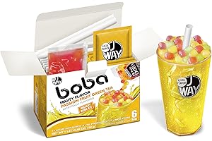 J WAY LOCAL FLAVOR J WAY Instant Passionfruit Pineapple Green Tea Kit with Authentic Fruity Colorful Tapioca Boba, Ready in Under One Minute, Paper Straws Included - 6 Servings