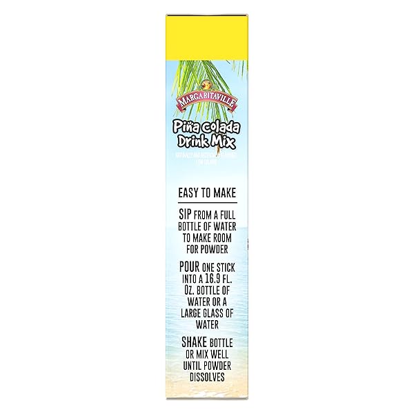MARGARITAVILLE, SINGLES TO GO WATER DRINK MIX FLAVORED NONALCOHOLIC POWDER STICKS 6 COUNT, PINA COLADA, 4.14 OUNCE