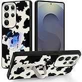 Jefonha Magnetic for Samsung Galaxy S25 Ultra Case with Finger Strap Stand, Compatible with Magsafe, Funny Milk Cow Phone Case for Women Men Slim Shockproof Cover for S25 Ultra, Milk Cow