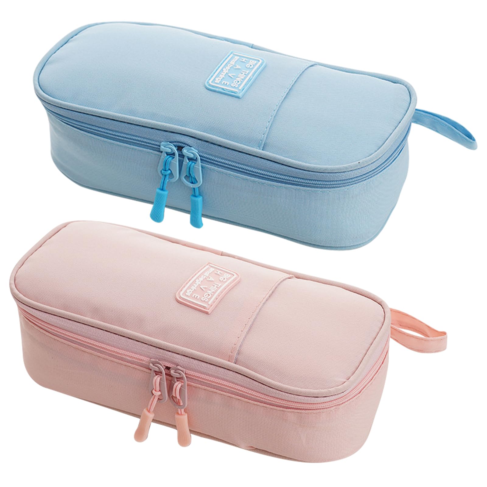 JSTHHTT 2 Pieces Large Pencil Case for Girls, Big Capacity Pencil Pouch, Stationery Organizer, Portable Office Stationery Makeup Bag Pouch, Blue, Pink