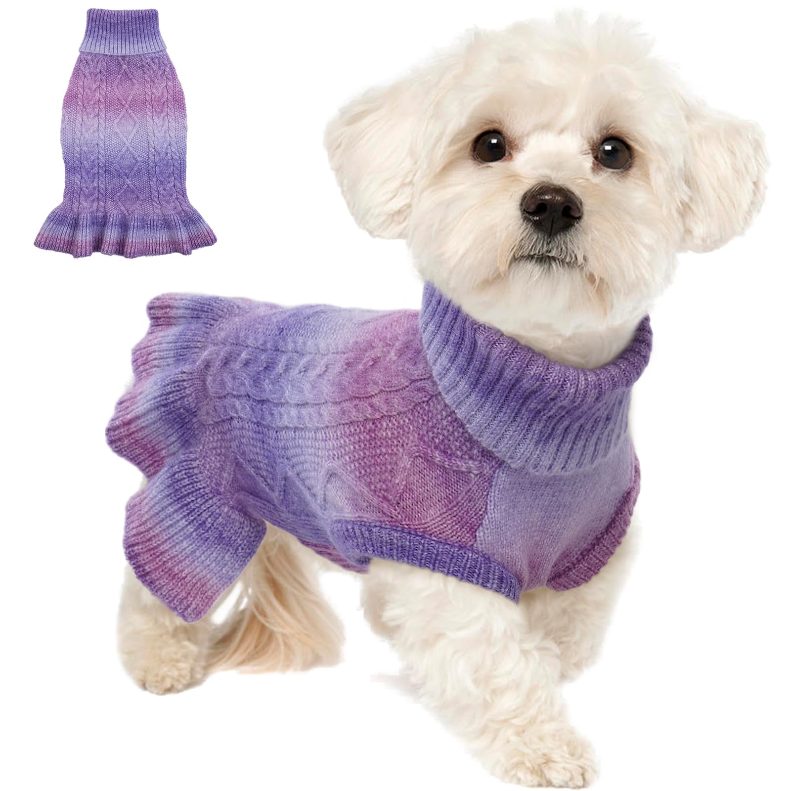 Lelepet Turtleneck Large Dog Jumper, Fall Winter Warm Dog Pullover Sweater Dress, Puppy Christmas Sweater for Girls, Knitwear Cold Weather Apparel Knit Pet Clothes for Dachshund, Shih Tzu, Purple L — image 1