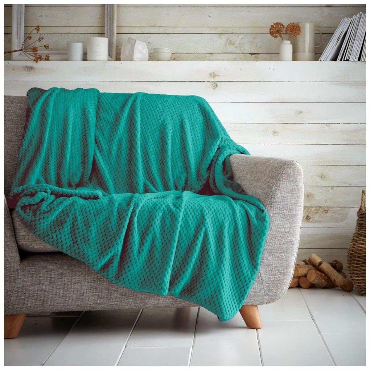 GC GAVENO CAVAILIA Popcorn Sofa Bed Blanket, Snuggle Waffle Throw, Fleece Blankets, Teal, 150X200, 651185