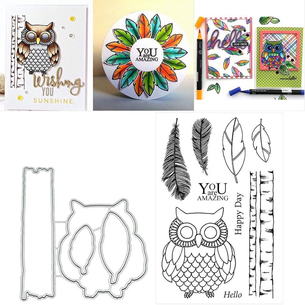 Owl Silicone Clear Stamp with Cutting Dies Stencil Set DIY Scrapbooking Embossing Photo Album Decorative Paper Card Craft Art Handmade
