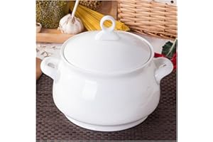 FROOWAN Ceramic Soup Tureen with Lid and Handles, 2.5L Large Capacity Porcelain Serving Bowls with Cover for Home Parties Fam