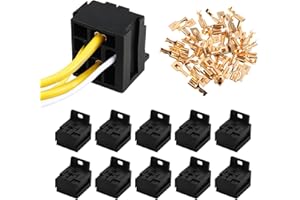 Zufoty 10PCS Relay Base Holders, 12V/24V 30A-80A Socket Holder Connector, 5 Pin Base Socket With 50PCS 6.3mm Terminals Electrical Wire Splice Connectors for Car Truck Marine Boat