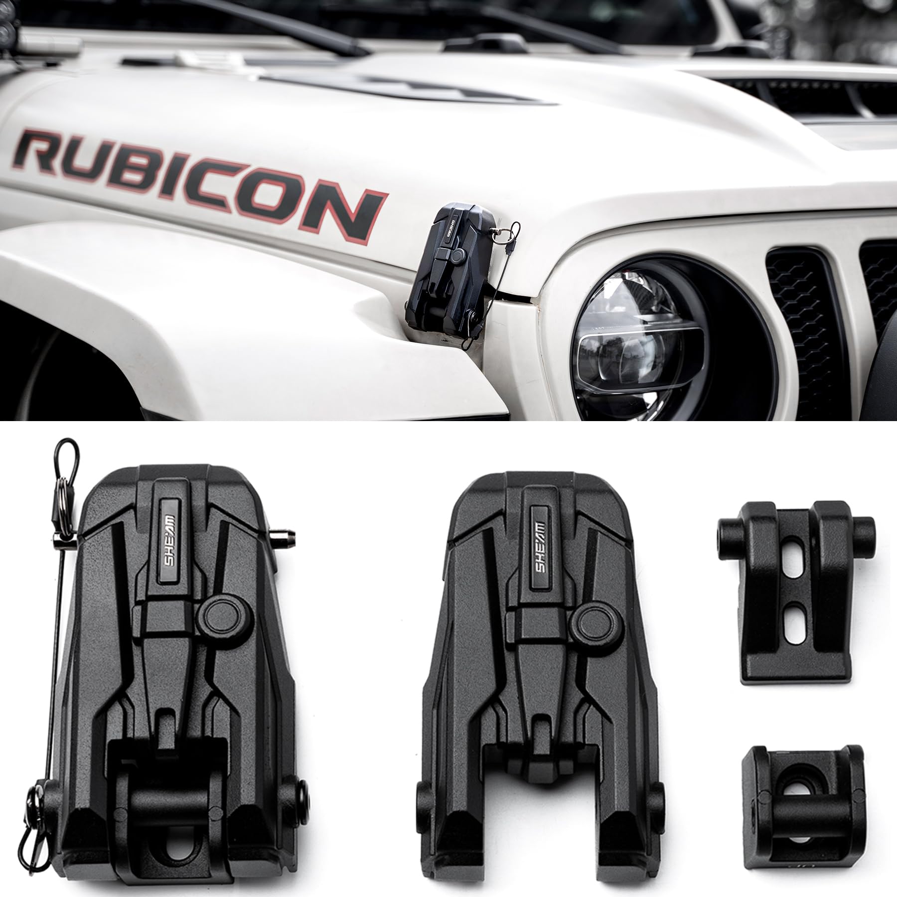 Photo 1 of SHEAM Hood Latches Aluminum Alloy Hood Catch Compatible with Jeep Wrangler JK/JKU 2007-2017, JL/JLU 2018-2025 & Jeep Gladiator 2020-2025, Shock-absorbing Hood Latch Accessories (2 PCS)