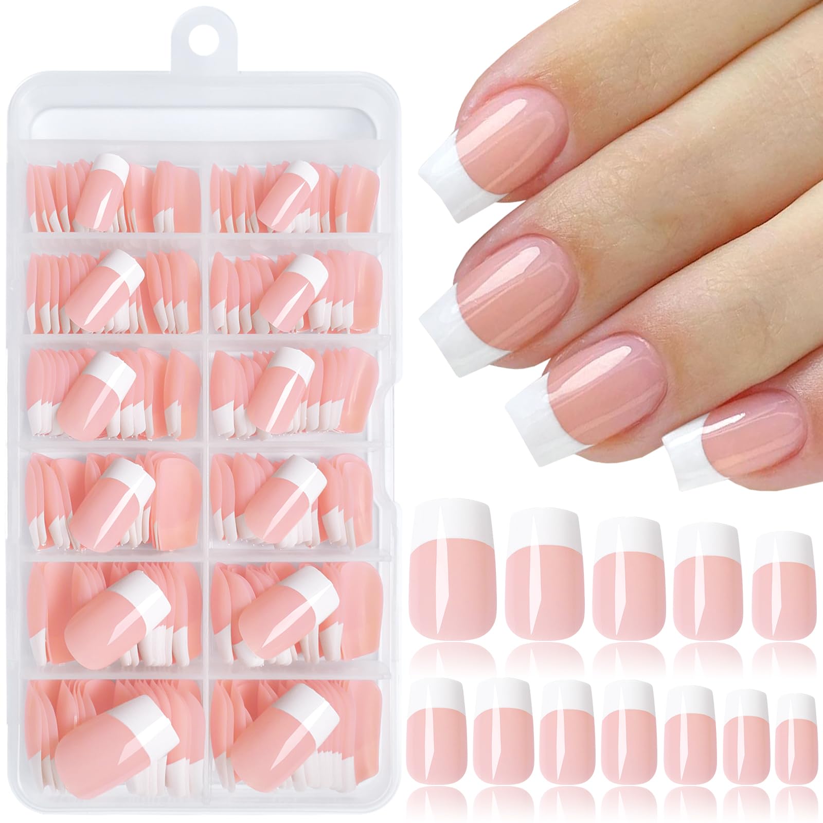 Photo 1 of Lifextol 240pc French Tip Press on Nails Short Fake Nails & Adhesive Tab, False Acrylic Nail Press on Nails Square Nail Tips Artificial Glue on Nails Press ons Stick on Fingernail