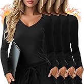 Velvelhall 4 Pack Womens Thermal Fleece Underscrub Shirts Long Sleeve V Neck Tops Fitted Layering Undershirts for Nurse Basic