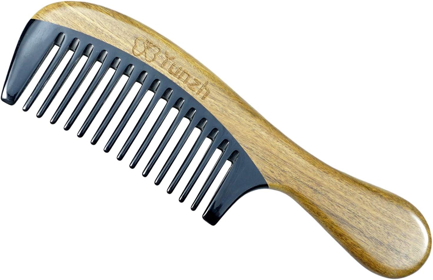 YunZh Wide Tooth Comb for Curly Hair,Sandalwood Buffalo Ox Horn Comb Wooden Hair Comb for Women Men