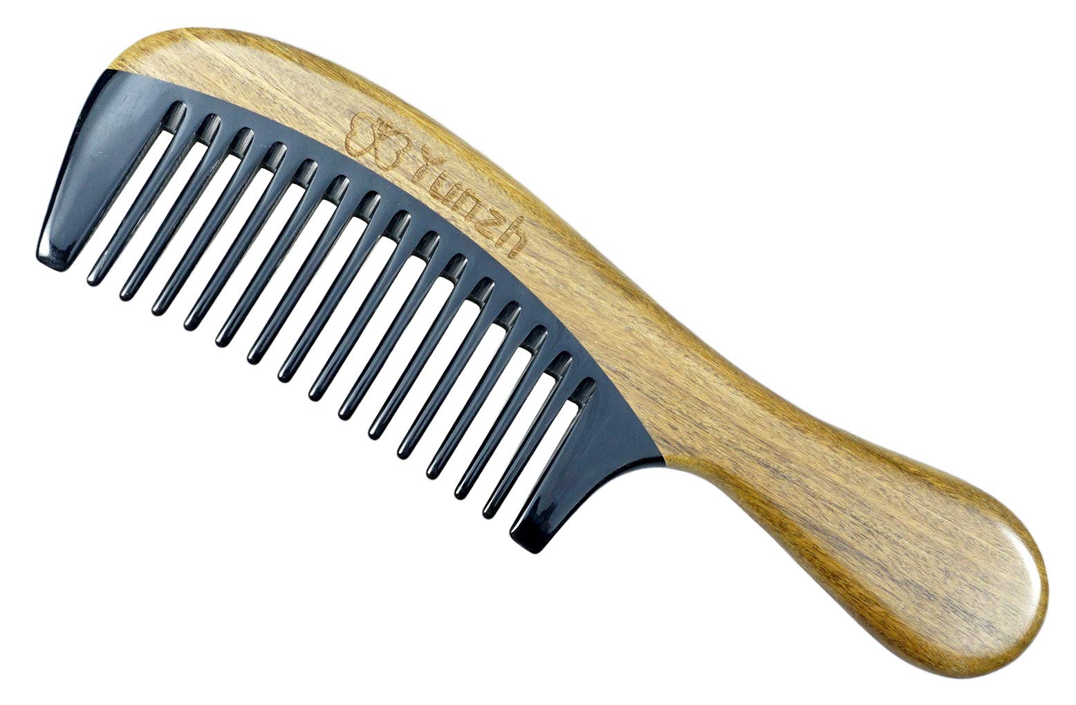 YunZh Wide Tooth Comb for Curly Hair,Sandalwood Buffalo Ox Horn Comb Wooden Hair Comb for Women Men