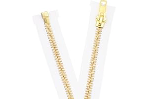 Mandala Crafts 14 Inch Metal Heavy Duty Zippers - #10 White Tape Gold Metal Separating Zippers for Sewing Jacket Coat Upholst