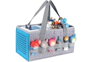 OUKNAK Carrying Case for Tonies Starter Set & Storage Bag for Tonies Figurine, Home Outdoor Hand Bag for Tonies Audio Player and Dolls Musical Toy Folding Bag for Kids Toniebox Accessories (Gray Blue)